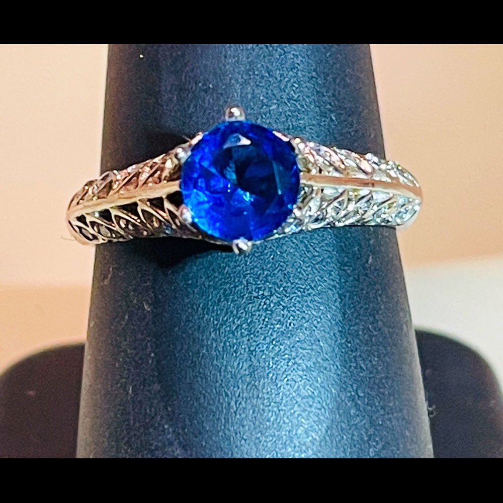 🦋Rich Deep Blue 1ctw Solitaire set High in Vintage Style Sterling Silver!